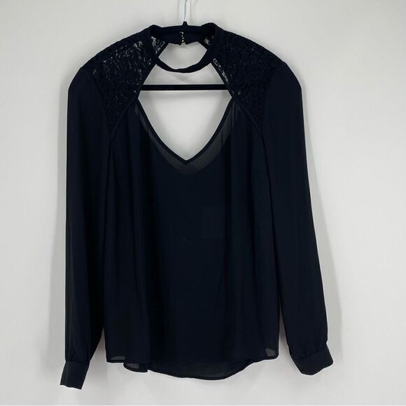 G by Guess Women’s Long Sleeve High Neck Cut Out Front Sheer Blouse size S - Picture 1 of 3